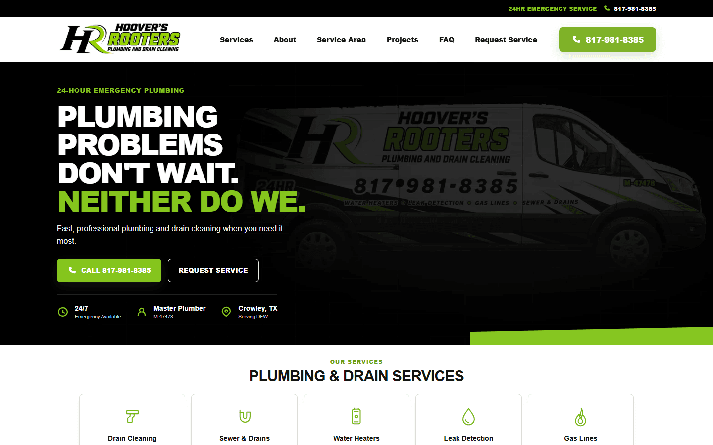 Hoover's Rooters website homepage